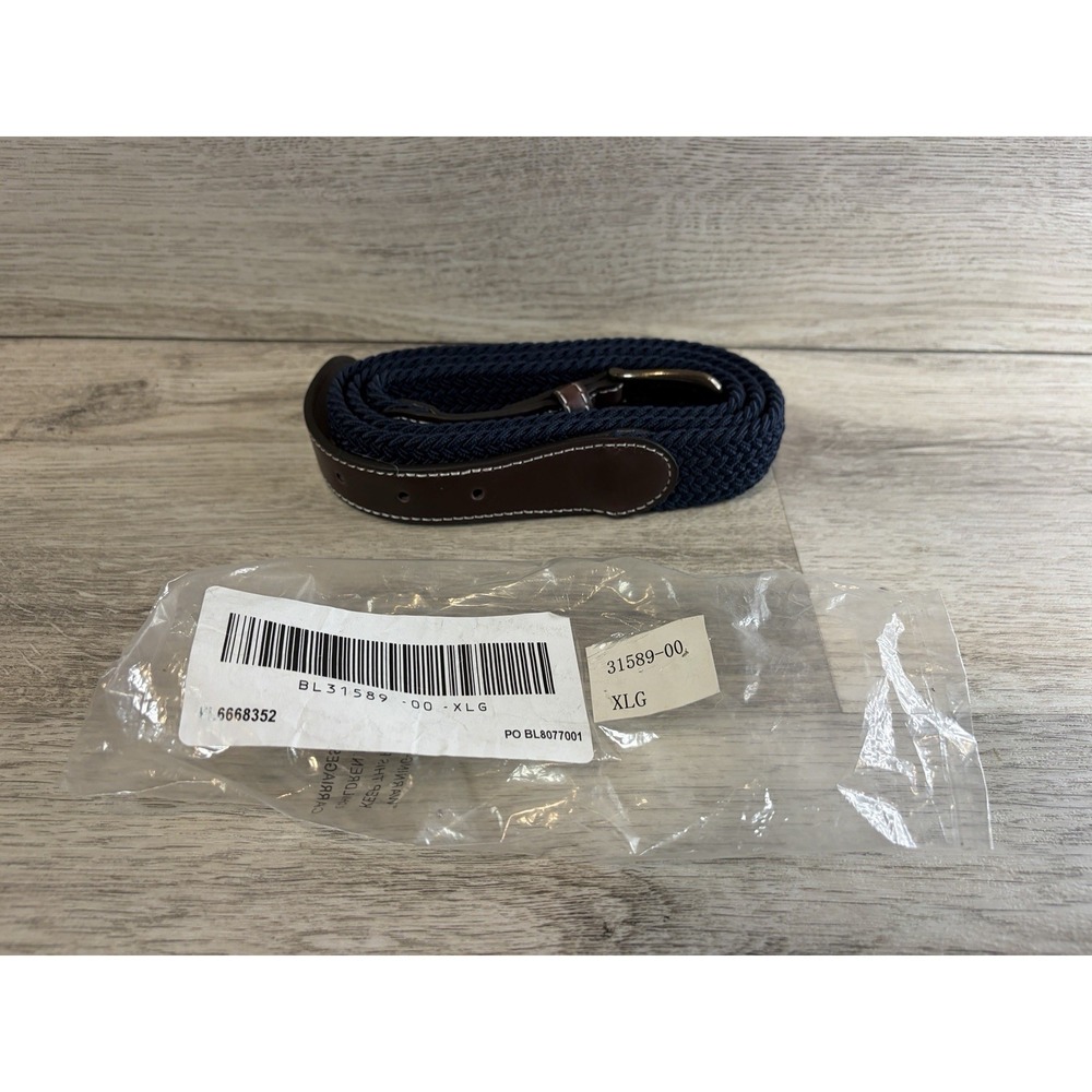 Genuine Leather Braided Fabric Belt Mens Size XL Blue Brown Buckle